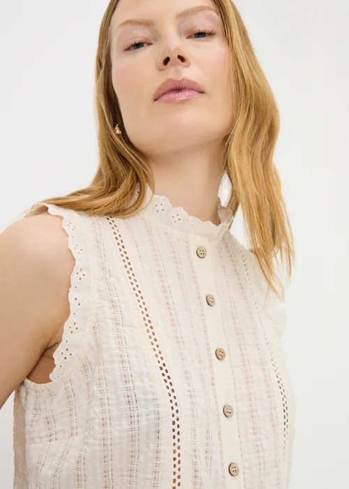 Cream Lace Peplum Sleeveless Blouse - 8 Image 2