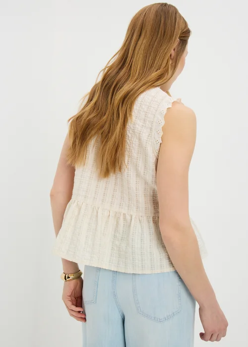 Cream Lace Peplum Sleeveless Blouse - 8 Image 1