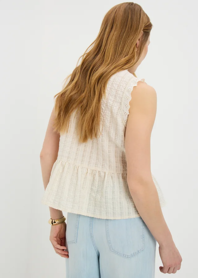 Cream Lace Peplum Sleeveless Blouse