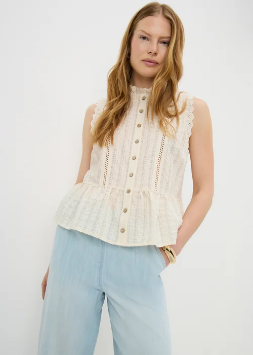 Cream Lace Peplum Sleeveless Blouse - 8 Image 1