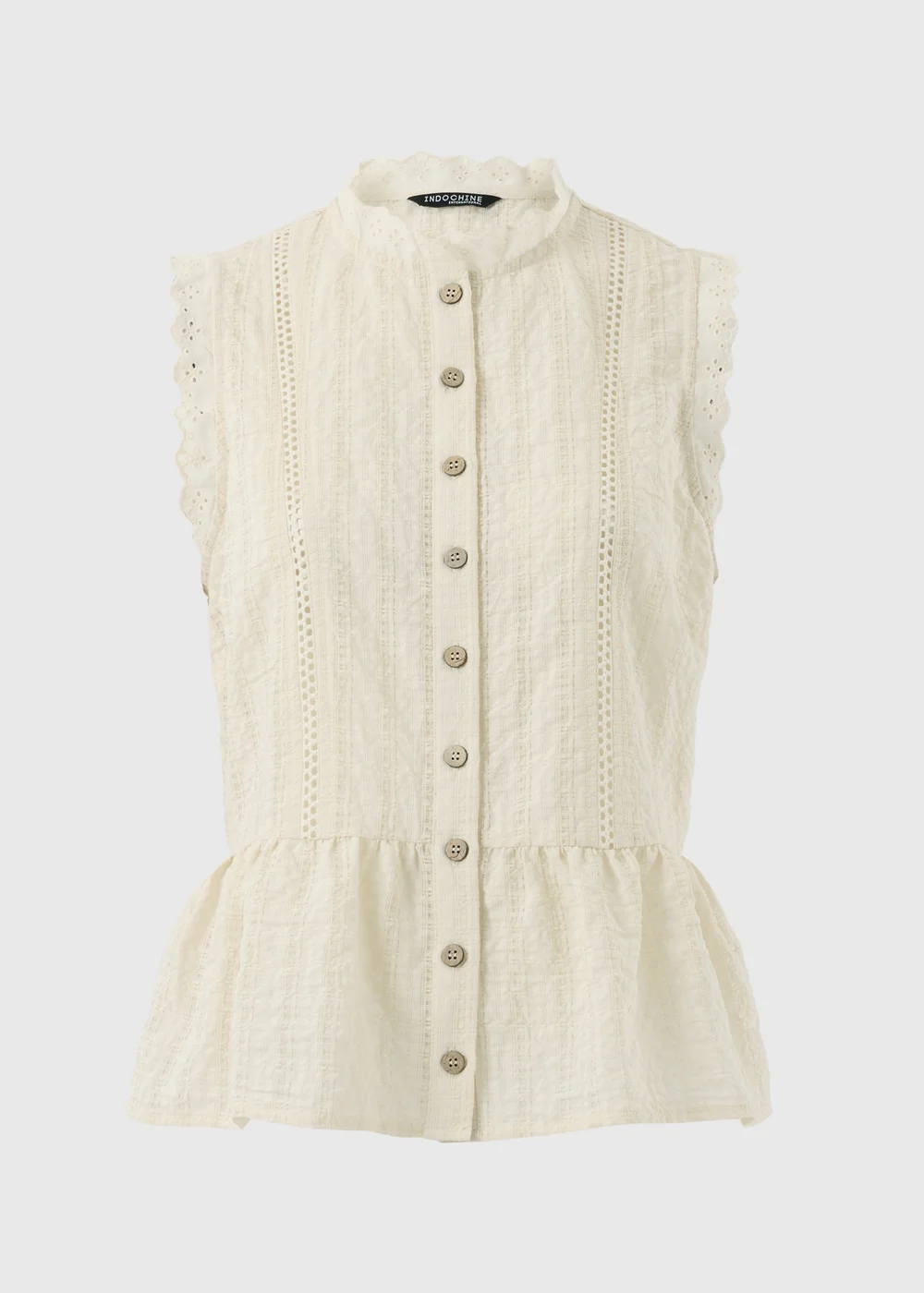 Cream Lace Peplum Sleeveless Blouse - 8 Image 3