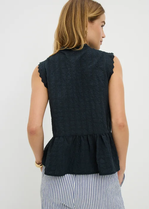 Navy Lace Peplum Sleeveless Blouse - 8 Image 2