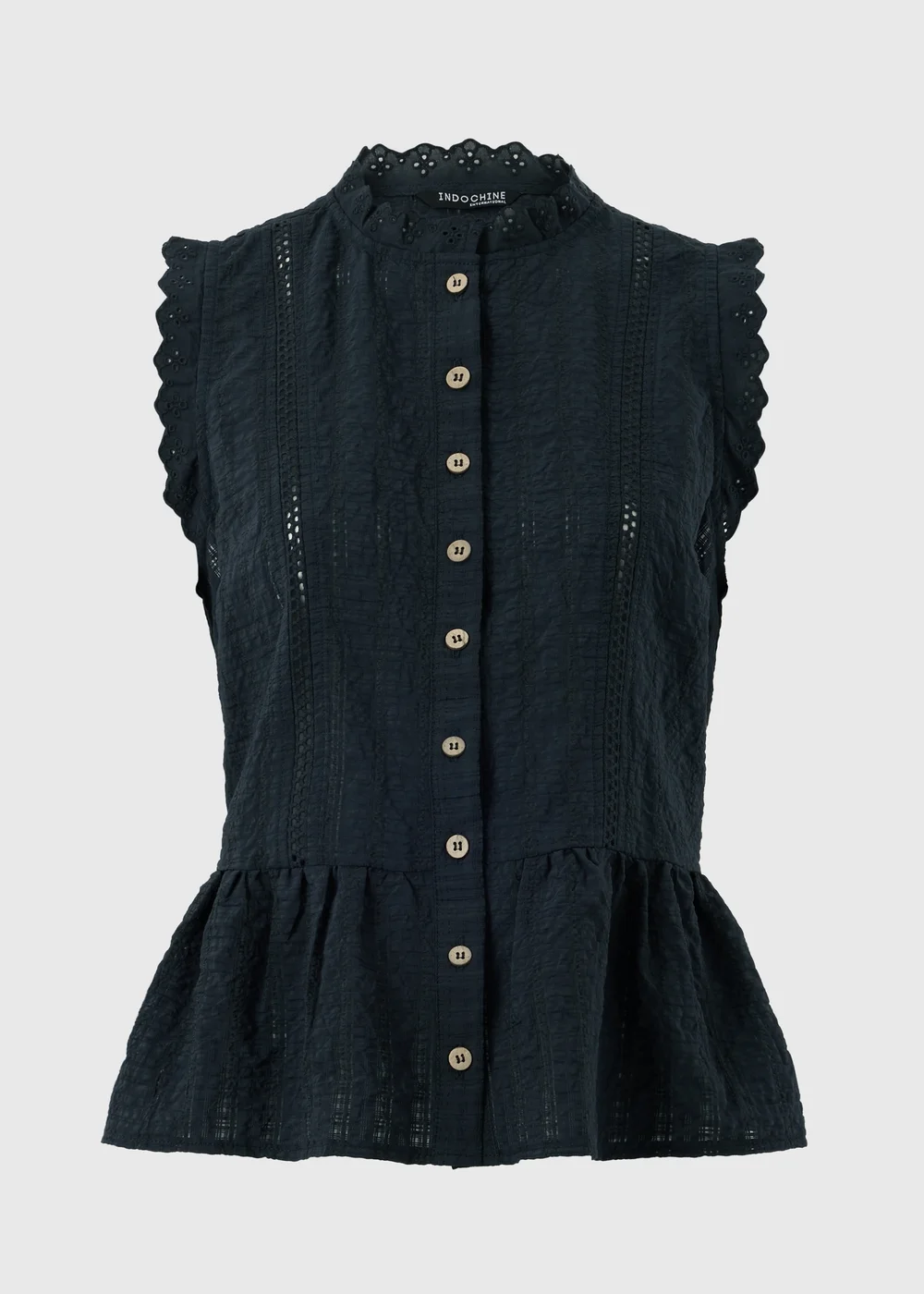 Navy Lace Peplum Sleeveless Blouse - 8 Image 4