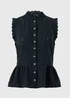 Navy Lace Peplum Sleeveless Blouse - 8 Image 4