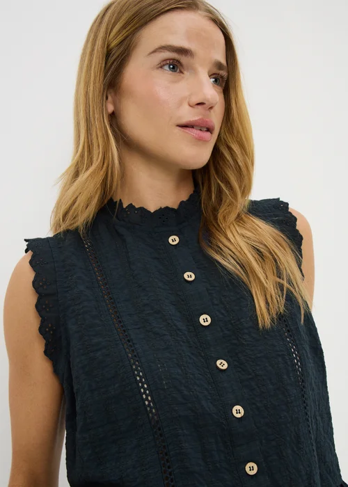 Navy Lace Peplum Sleeveless Blouse - 8 Image 3