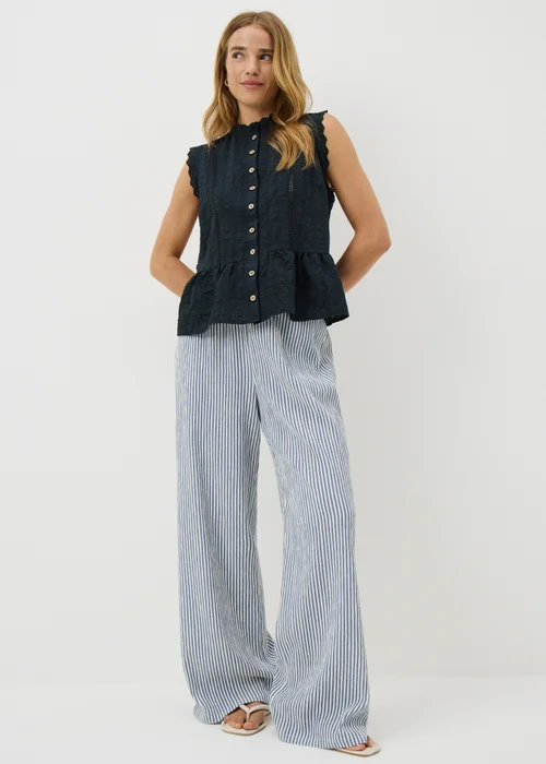 Navy Lace Peplum Sleeveless Blouse - 8 Image 1