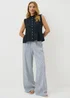 Navy Lace Peplum Sleeveless Blouse - 8 Image 1