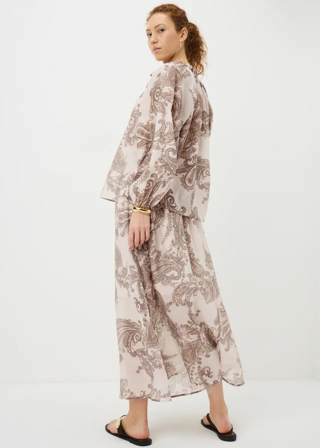 Nude Pink Paisley Tie Neck Co Ord Blouse