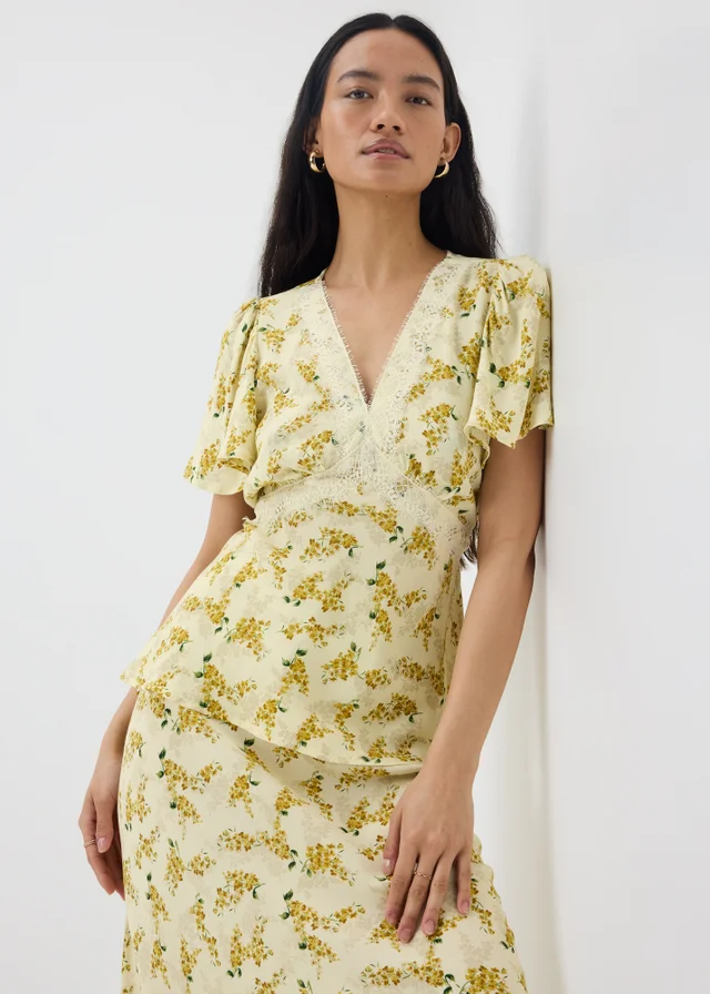 Yellow Floral Lace Co Ord Tea Top