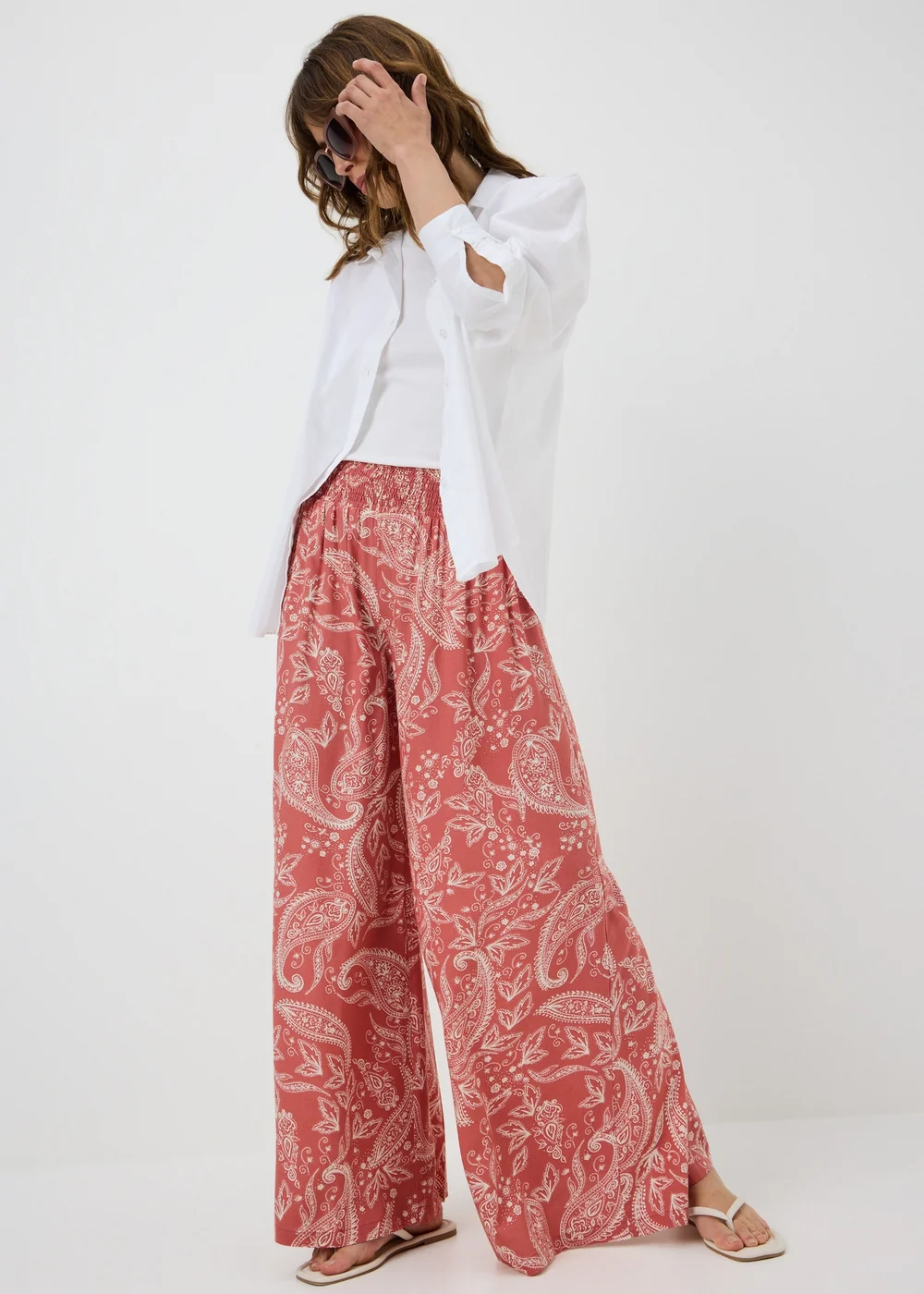 Pink Paisley Wide Leg Co Ord Trousers - 8 L Image 1