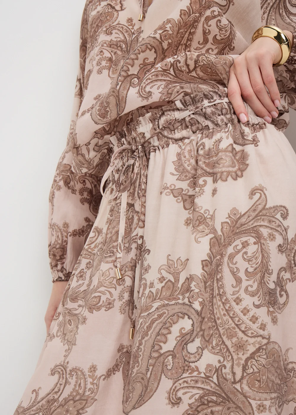 Nude Pink Paisley Shirred Maxi Co Ord Skirt - 16 Image 2