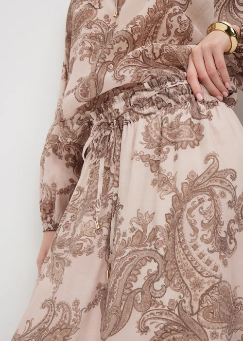 Nude Pink Paisley Shirred Maxi Co Ord Skirt - 16 Image 2