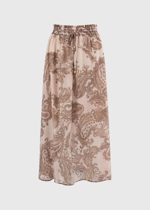 Nude Pink Paisley Shirred Maxi Co Ord Skirt - 16 Image 4