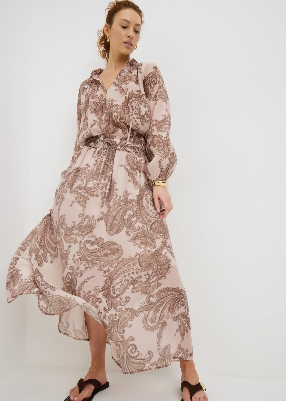 Nude Pink Paisley Shirred Maxi Co Ord Skirt - 16 Image 1