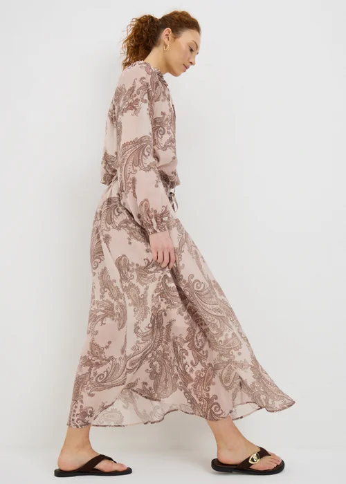 Nude Pink Paisley Shirred Maxi Co Ord Skirt - 16 Image 3