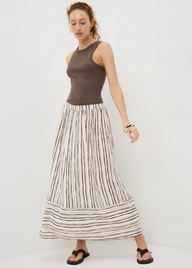 Cream Stripe Tiered Midaxi Skirt