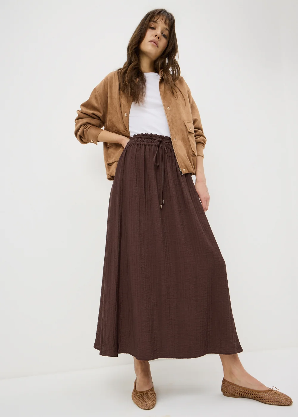 Chocolate Brown Shirred Midaxi Skirt - 8 Image 1