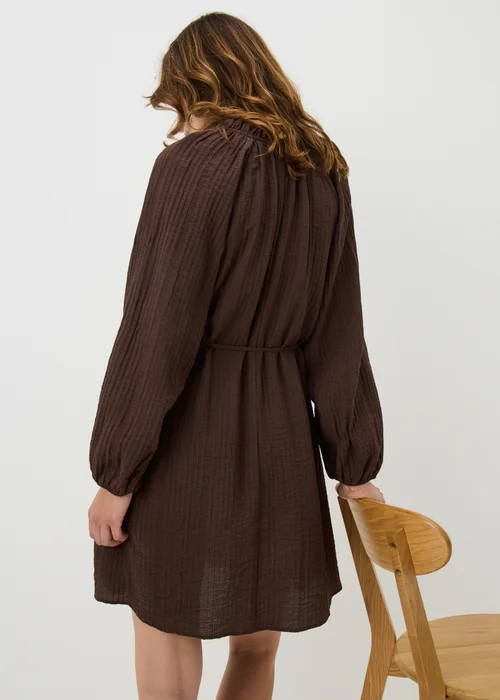 Chocolate Brown Textured Tie Neck Mini Dress - 8 Image 2