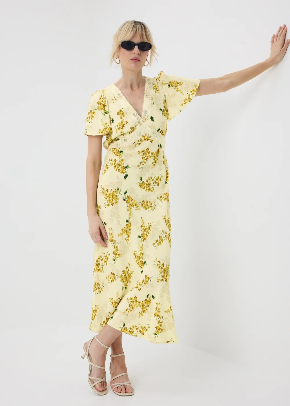 Yellow Floral Lace Midi Tea Dress - 22 Image 1