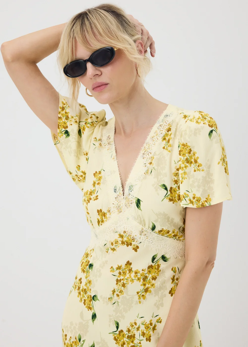 Yellow Floral Lace Midi Tea Dress - 8 | Matalan Yellow Floral Lace Midi Tea Dress - 8 | Matalan