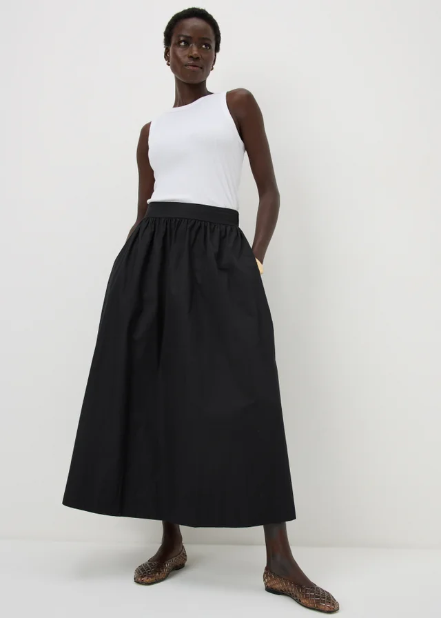 Black Poplin Maxi Skirt