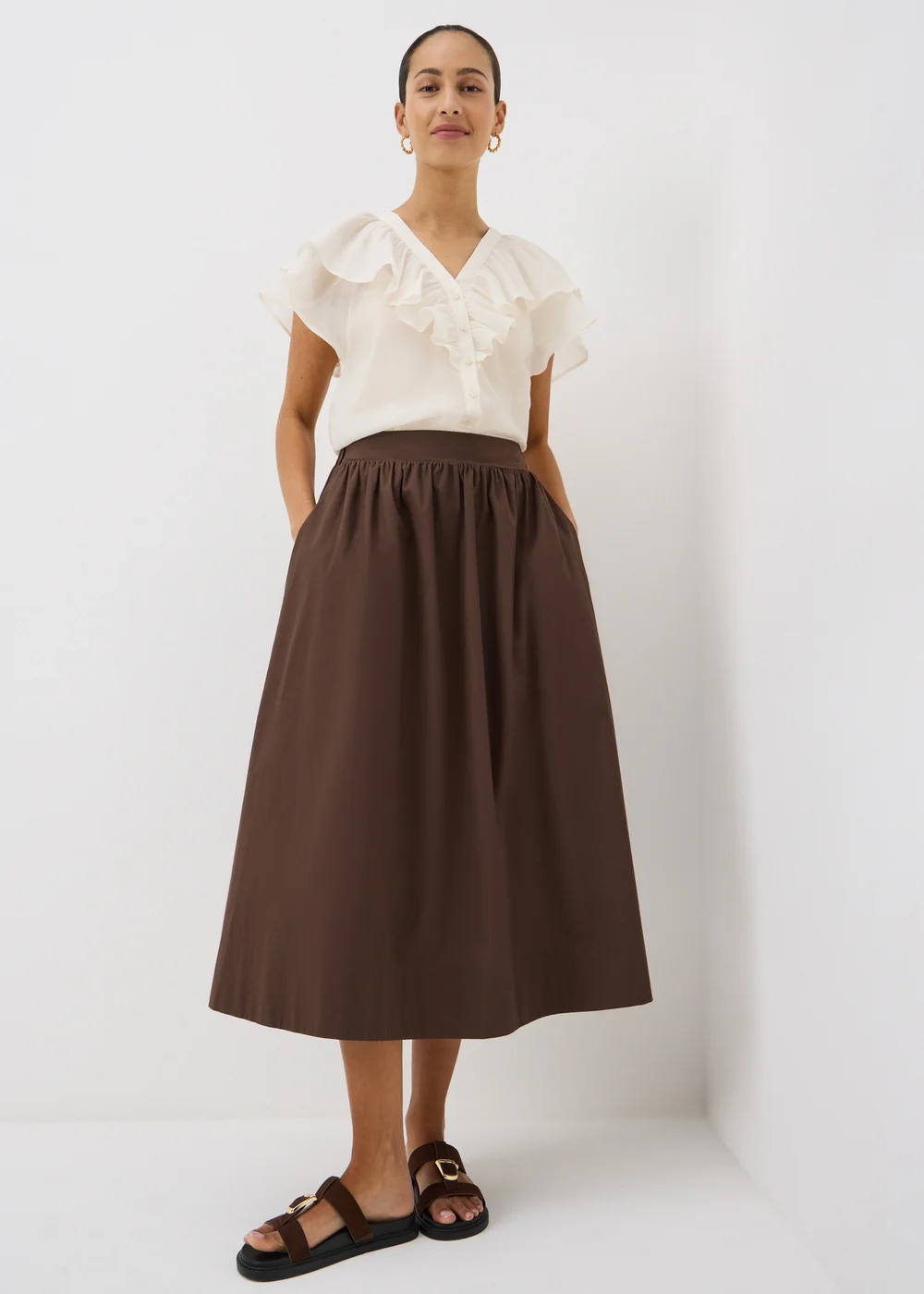 Chocolate Brown Poplin Maxi Skirt - 20 Image 1