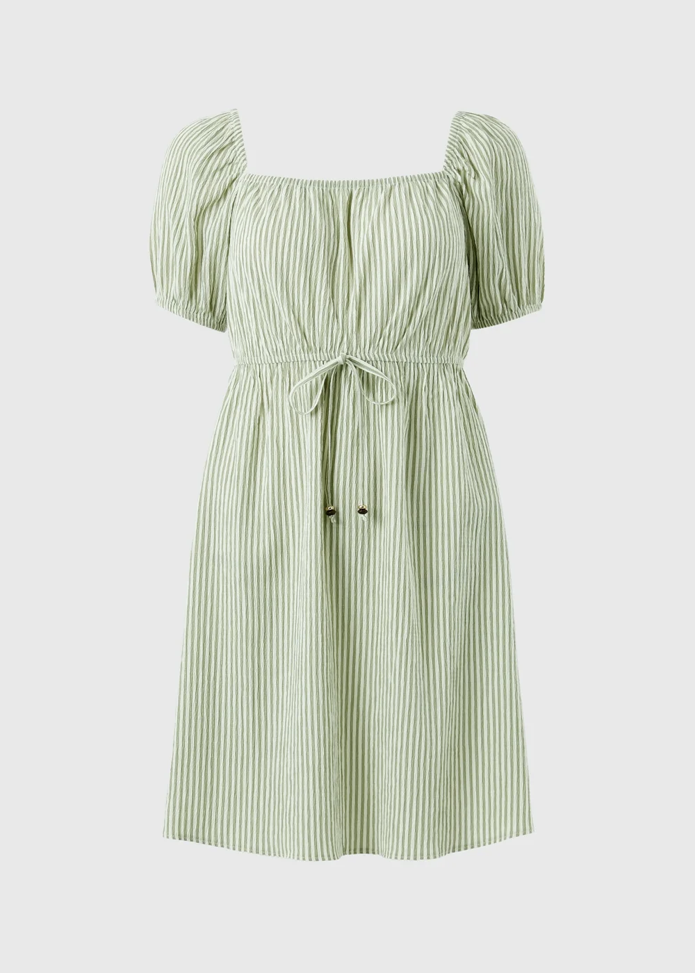 Green Stripe Shirred Tie Waist Mini Dress - 26 Image 4