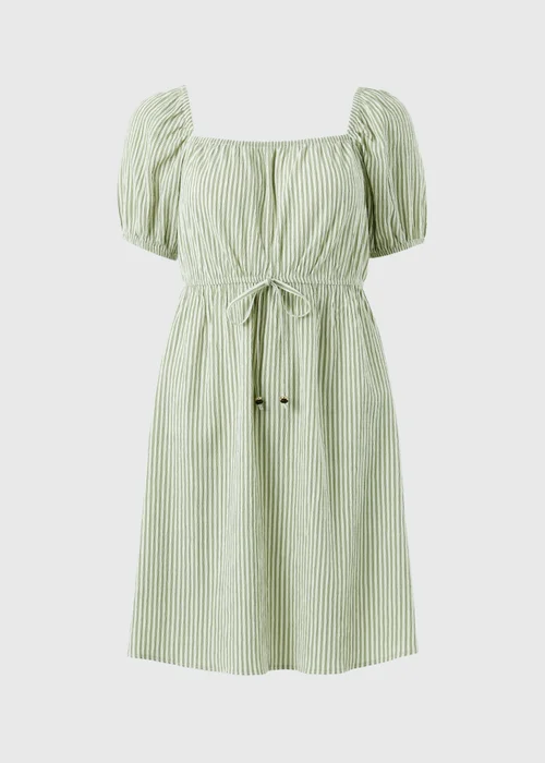 Green Stripe Shirred Tie Waist Mini Dress - 26 Image 4