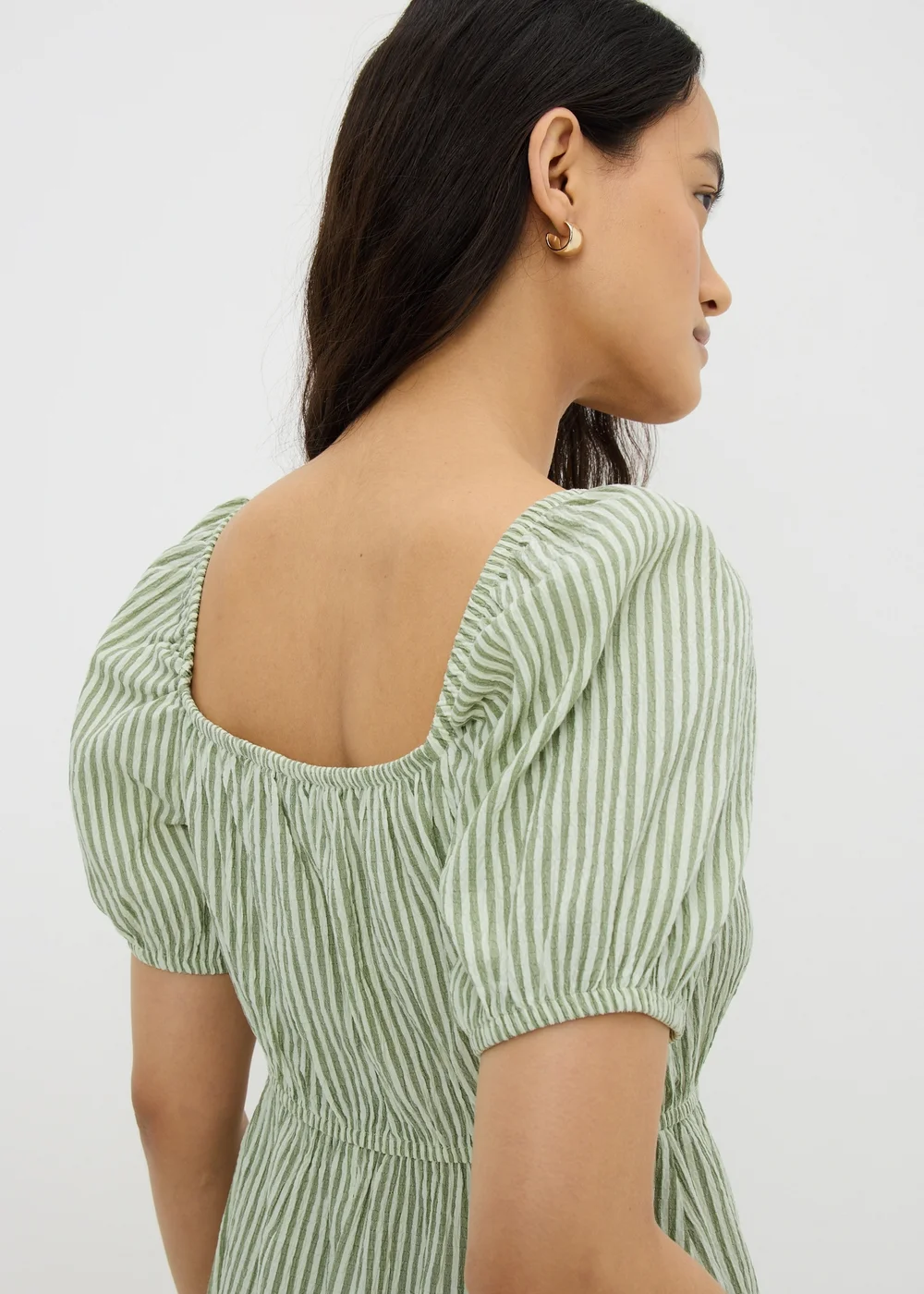 Green Stripe Shirred Tie Waist Mini Dress - 26 Image 2