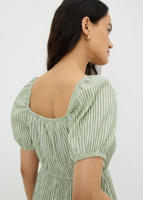 Green Stripe Shirred Tie Waist Mini Dress - 26 Image 2