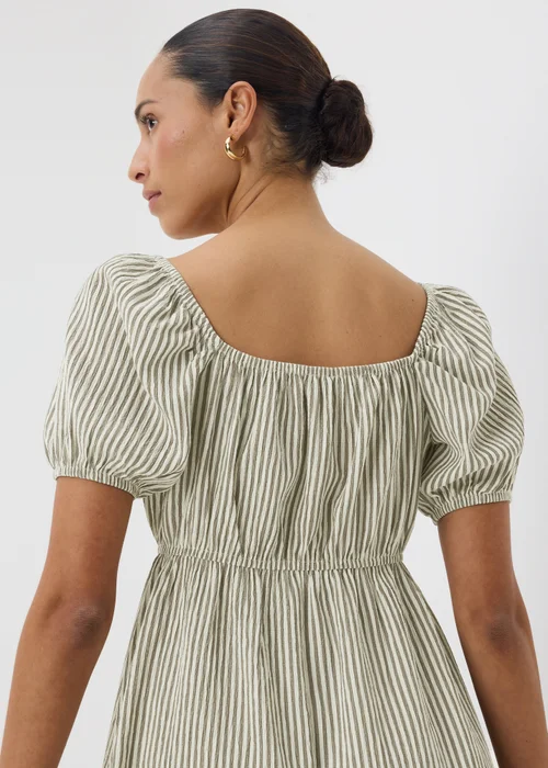 Chocolate Brown Stripe Shirred Tie Waist Mini Dress - 24 Image 2