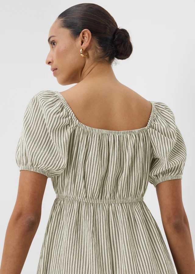 Chocolate Brown Stripe Shirred Tie Waist Mini Dress