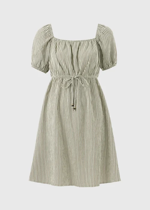 Chocolate Brown Stripe Shirred Tie Waist Mini Dress - 24 Image 3