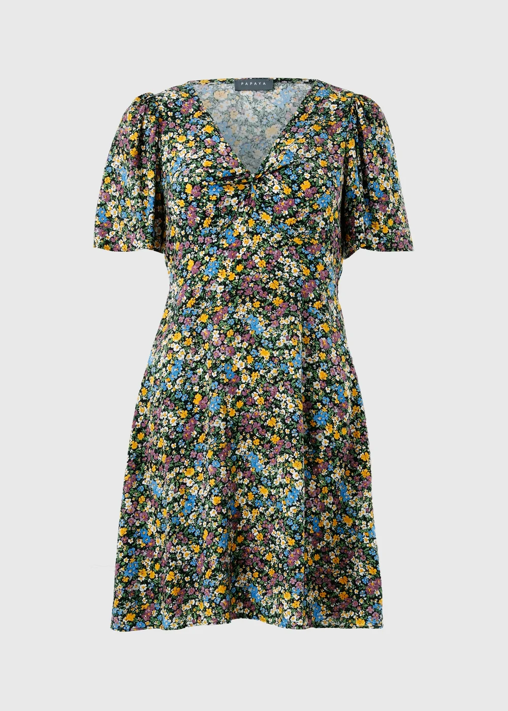 Black Ditsy Floral Print Mini Tea Dress - 8 Image 4