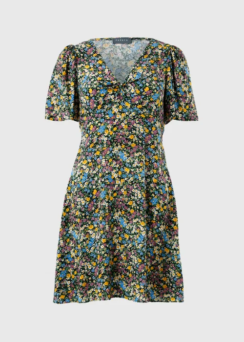 Black Ditsy Floral Print Mini Tea Dress - 8 Image 4