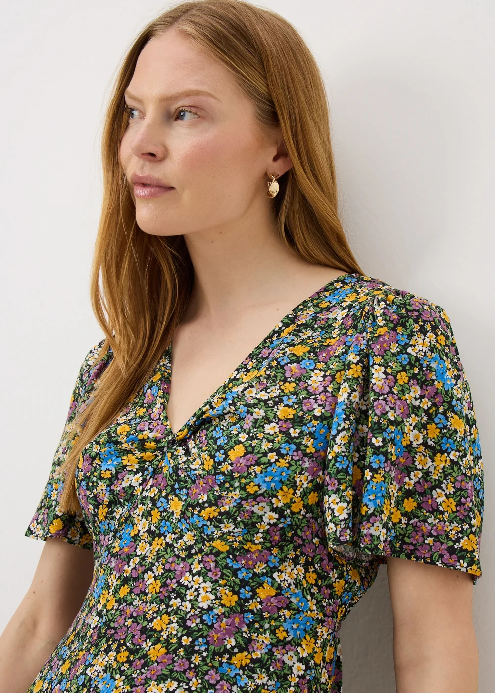 Black Ditsy Floral Print Mini Tea Dress - 8 Image 3