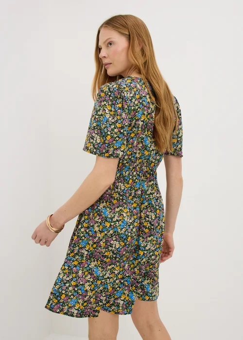 Black Ditsy Floral Print Mini Tea Dress - 8 Image 2