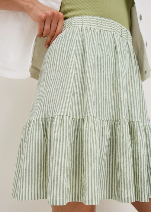 Green Stripe Woven Textured Mini Skirt - 8 Image 3