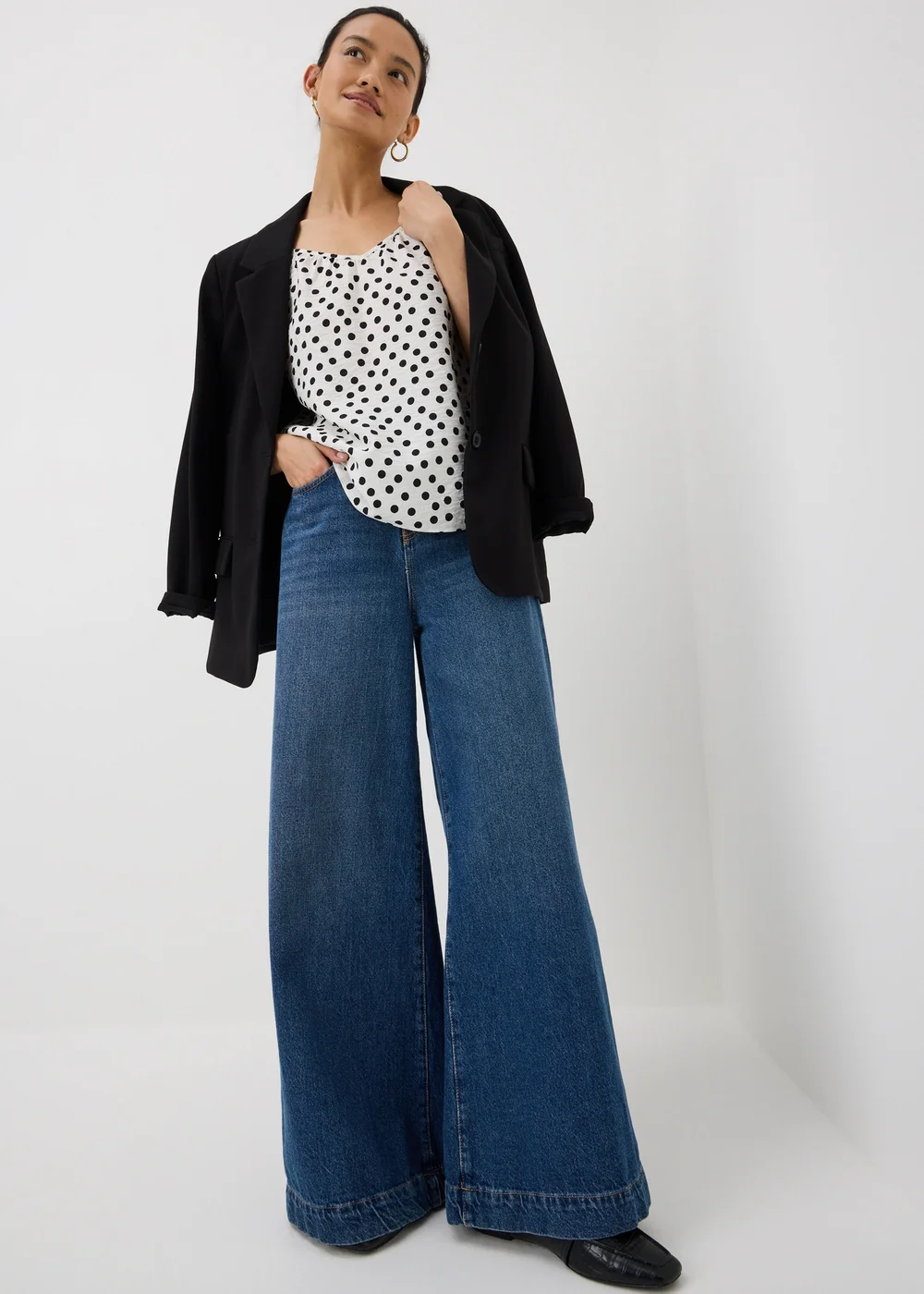Black & White Polka Dot Ruched Cami Top - 8 Image 1