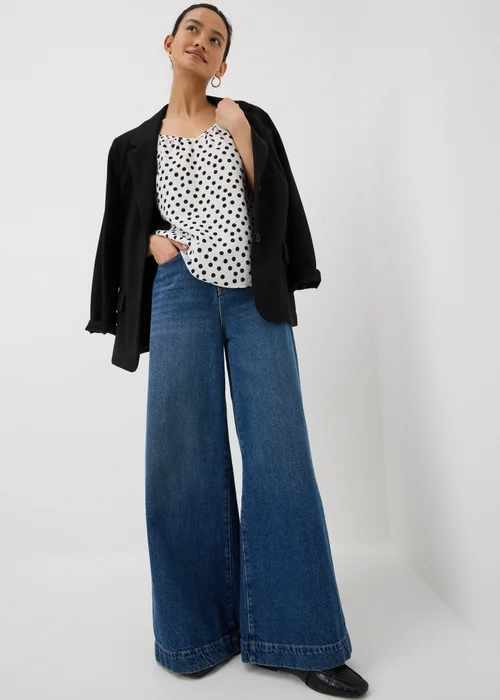 Black & White Polka Dot Ruched Cami Top - 8 Image 1