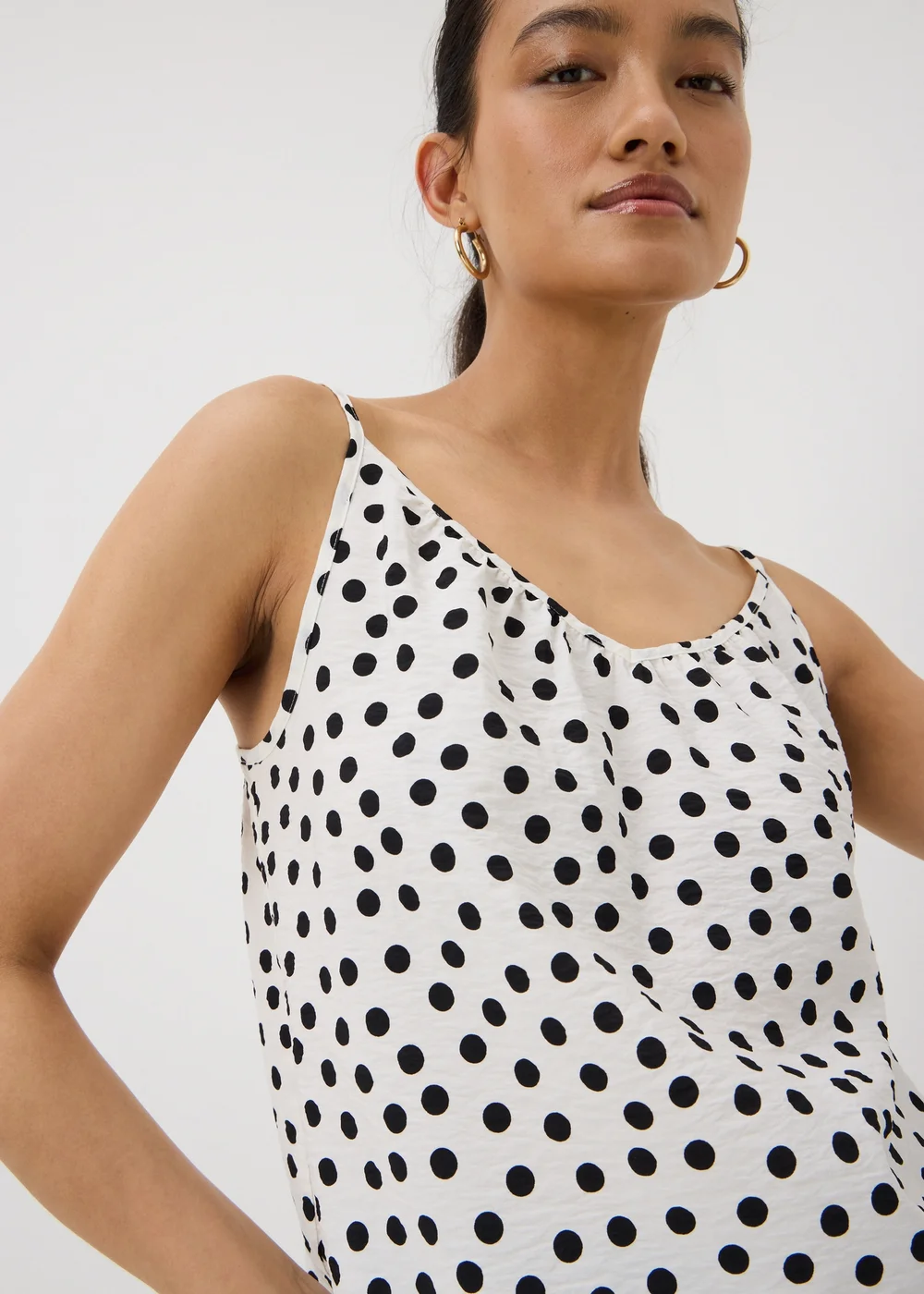 Black & White Polka Dot Ruched Cami Top - 8 Image 3
