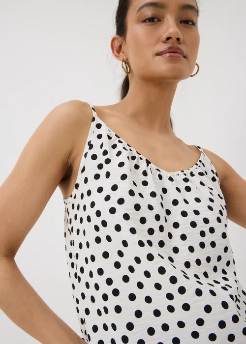 Black & White Polka Dot Ruched Cami Top - 8 Image 3