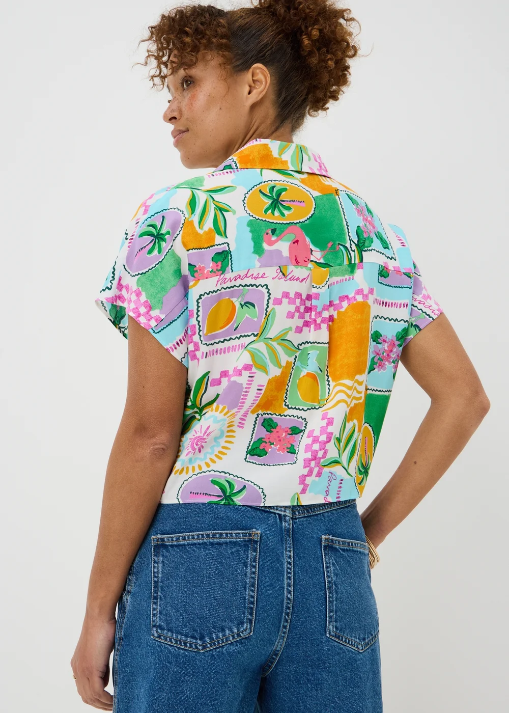 White Postcard Print Tie Front Shirt - 8 Image 2