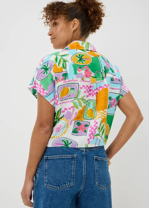 White Postcard Print Tie Front Shirt - 8 Image 2