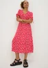 Red Ditsy Floral Midi Tea Dress - Size 14 Image 1