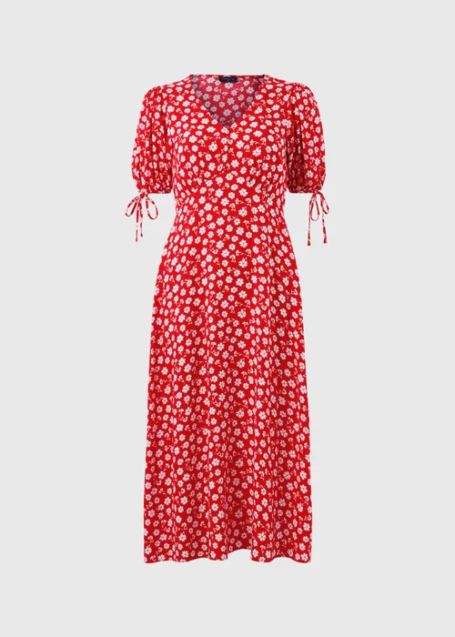 Red Ditsy Floral Midi Tea Dress - Size 14 Image 4
