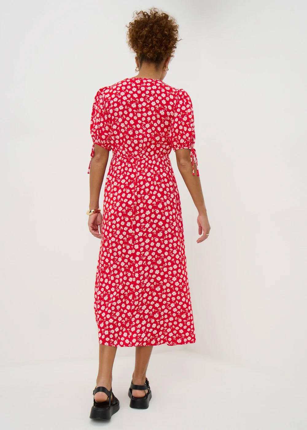 Red Ditsy Floral Midi Tea Dress - Size 14 Image 2