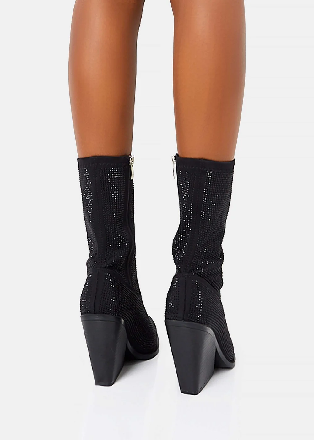 Public Desire Wild One Black Diamante Western Cowboy Pointed Toe Block Heel Ankle Boots - 3 Image 4