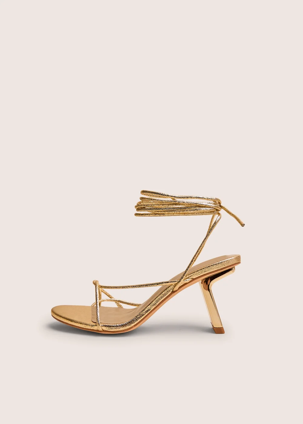Public Desire Birdie Gold Cracked Pu Lace Up Mid Heels - 4 Image 1