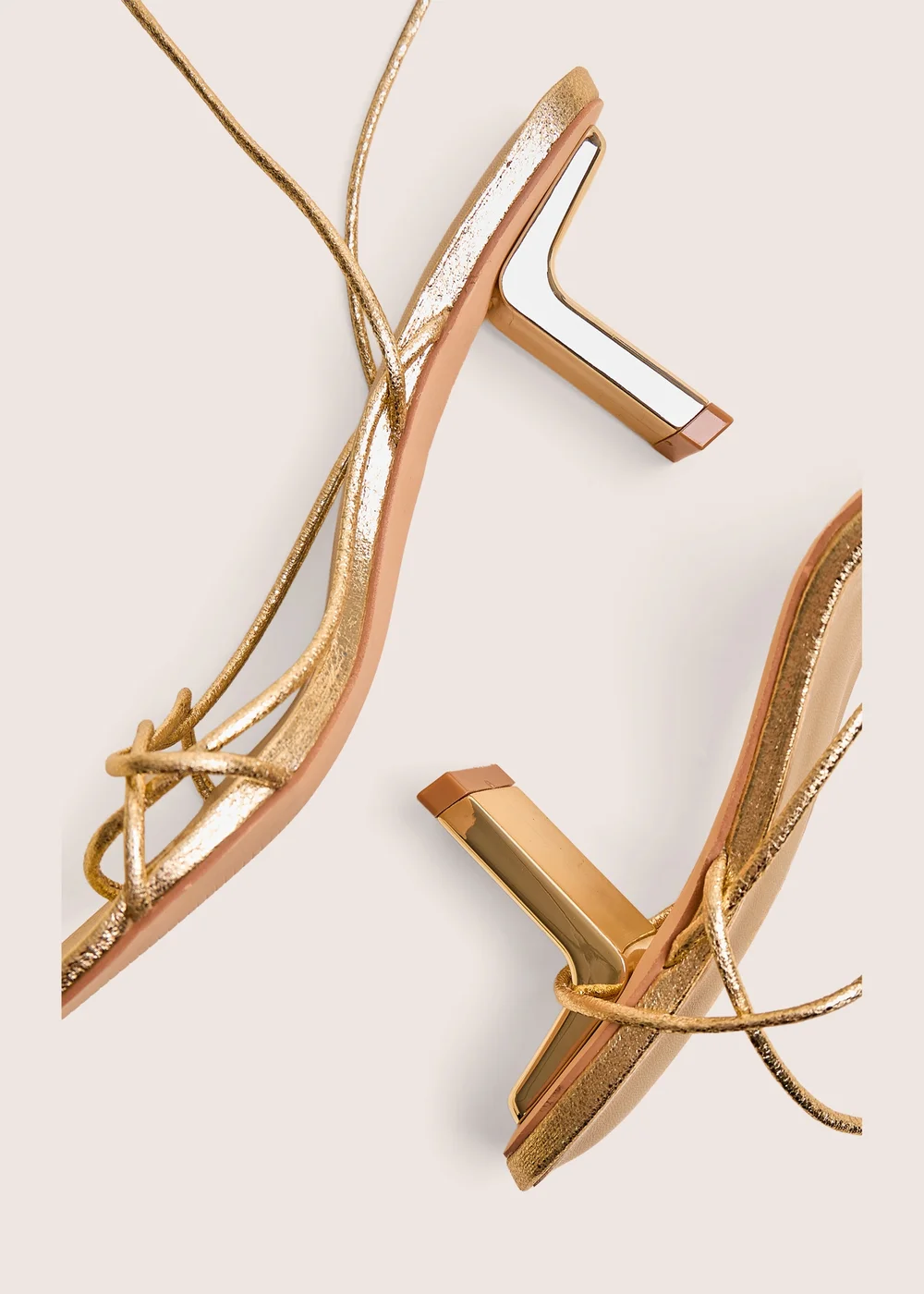 Public Desire Birdie Gold Cracked Pu Lace Up Mid Heels - 4 Image 4